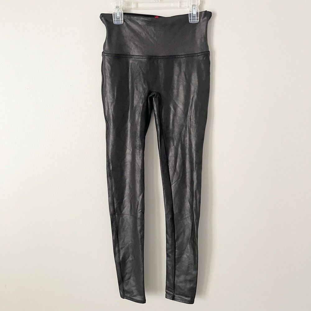 Spanx Size M Black High Rise Faux Leather Full Length Leggings
